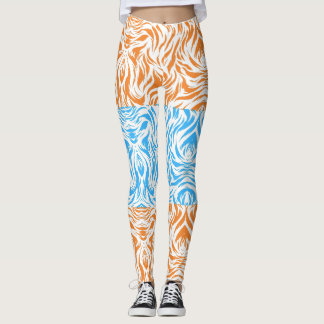 Vibrant Orange and Blue Abstract Swirl Pattern Leg Leggings