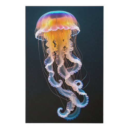 Vibrant Orange and Blue Jellyfish Photoreal  Faux Canvas Print