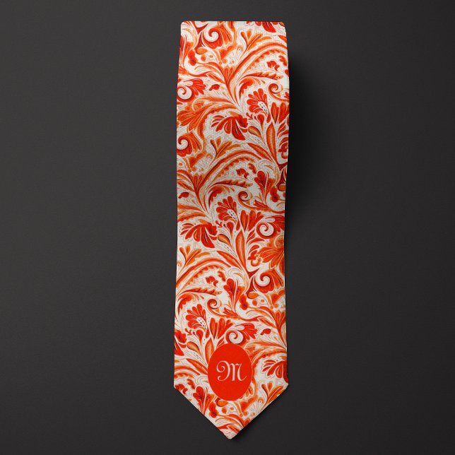 Vibrant Orange and Cream Floral Neck Tie (Creator Uploaded)