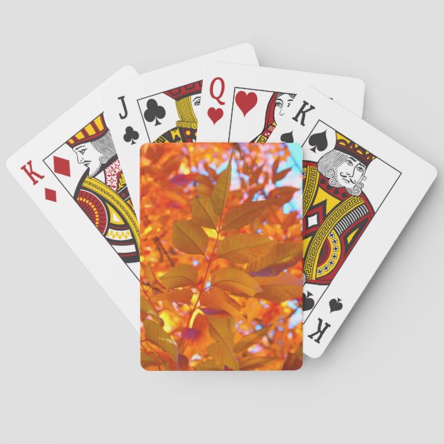 Vibrant Orange and Gold Autumn Leaves Poker Cards (Back)