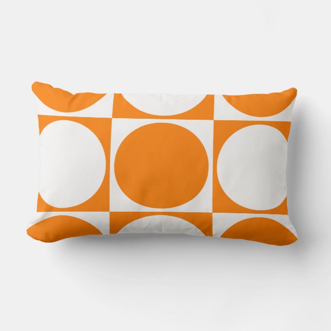 Vibrant Orange and Off-White Squares&Circles Lumbar Pillow (Front)