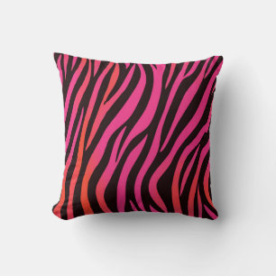 Vibrant Orange and Pink Zebra Print Pattern Throw Pillow