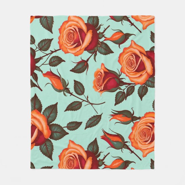 Vibrant Orange And Red Roses Fleece Blanket (Front)