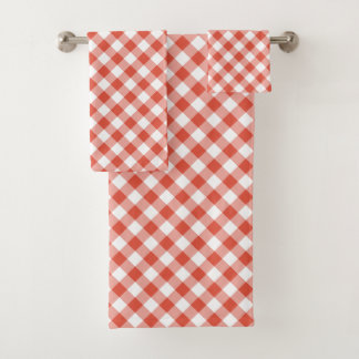 Vibrant Orange and White Gingham Plaid Towel Set