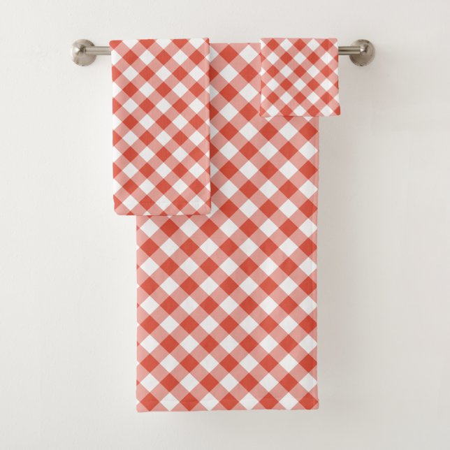 Vibrant Orange and White Gingham Plaid Towel Set (Insitu)