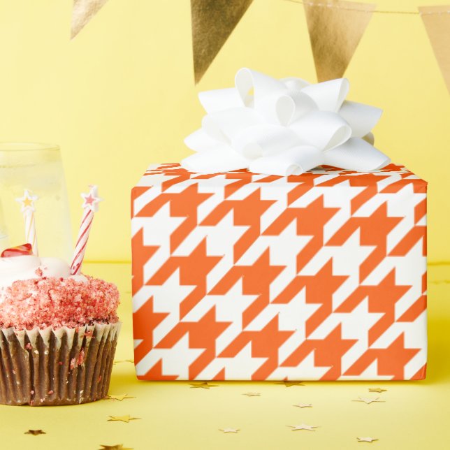 Vibrant Orange and White Houndstooth Pattern Gift Wrapping Paper (Birthday Party)