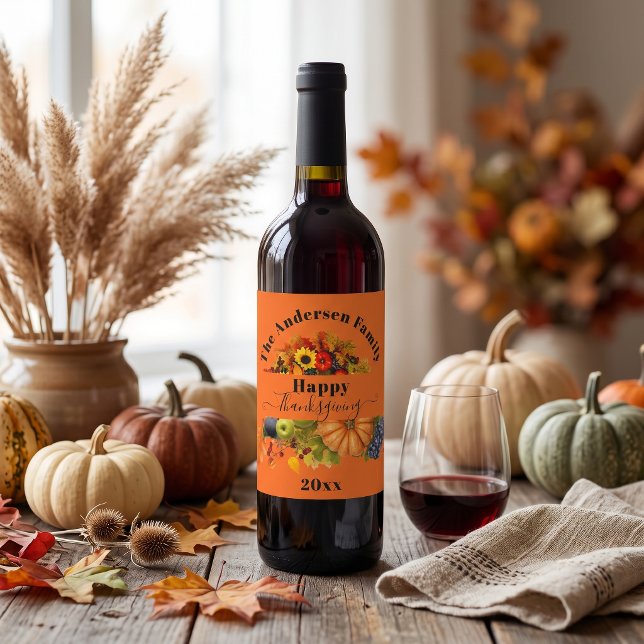Vibrant Orange Autumn Harvest Thanksgiving Wine Label (Creator Uploaded)