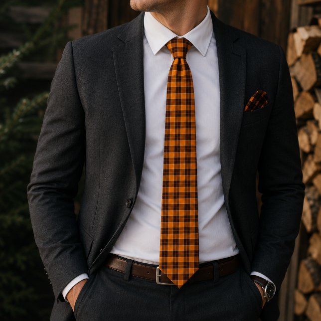 Vibrant Orange Black Plaid   Neck Tie (Creator Uploaded)