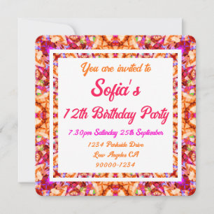 Vibrant Orange Bright Yellow Bold Pink Birthday Invitation