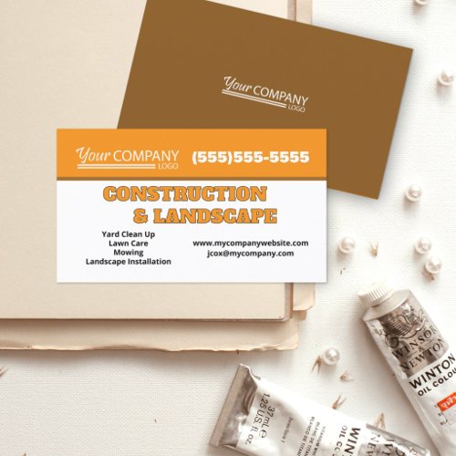 Vibrant Orange, Brown Landscape Lawn Service Business Card