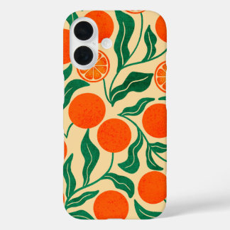 Vibrant Orange Citrus Botanical Pattern  iPhone 16 Case
