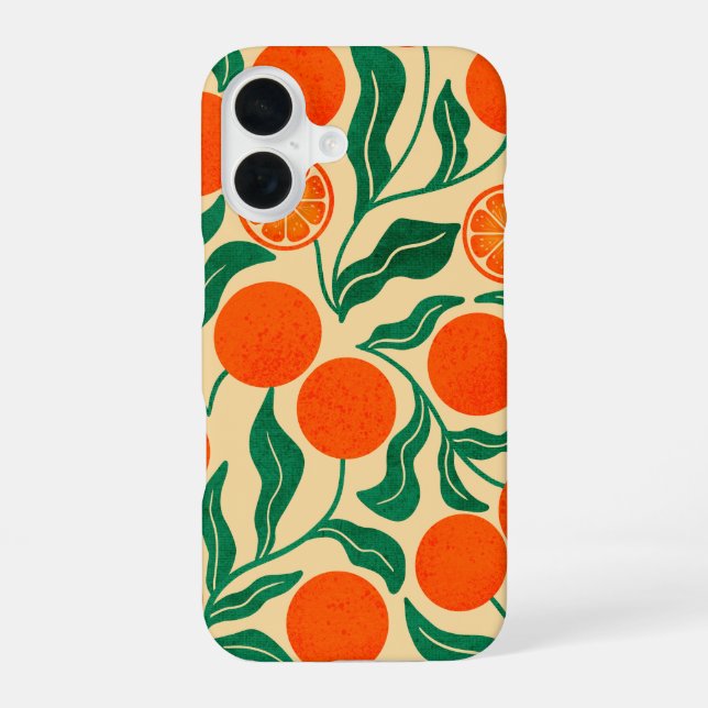 Vibrant Orange Citrus Botanical Pattern  Iphone Case (Back)