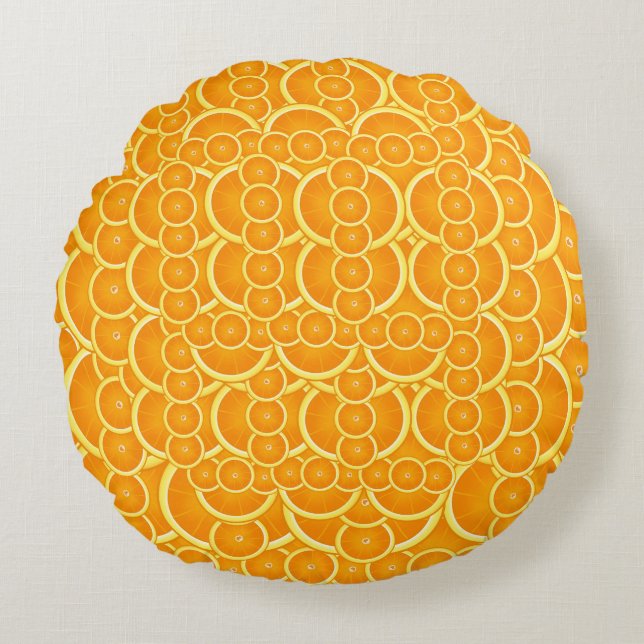 Vibrant Orange Citrus Pattern Design Round Pillow (Front)
