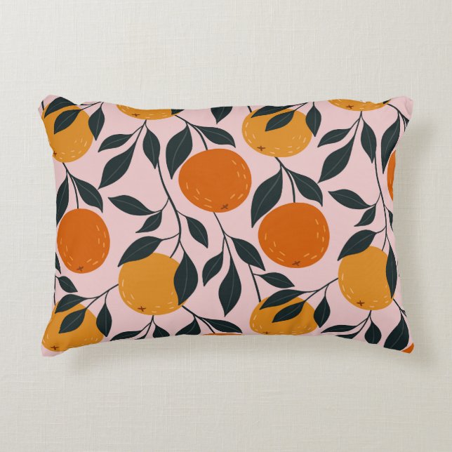 Vibrant Orange Citrus Seamless Pattern Accent Pillow (Front)