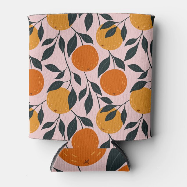 Vibrant Orange Citrus Seamless Pattern Can Cooler (Front)
