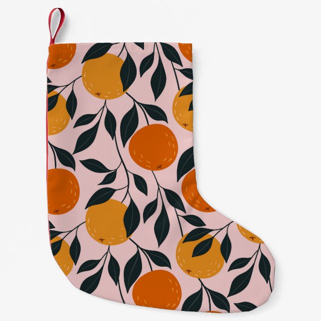 Vibrant Orange Citrus Seamless Pattern Small Christmas Stocking (Front)