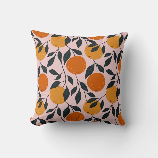 Vibrant Orange Citrus Seamless Pattern Throw Pillow (Front)