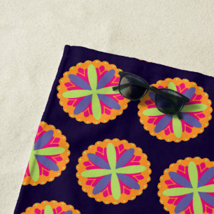 Vibrant Orange Floral Shapes Beach Towel