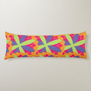 Vibrant Orange Floral Shapes Body Pillow