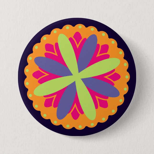 Vibrant Orange Floral Shapes Button (Front)