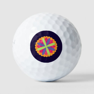 Vibrant Orange Floral Shapes Golf Balls