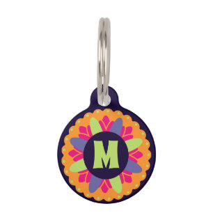 Vibrant Orange Floral Shapes Pet ID Tag
