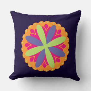 Vibrant Orange Floral Shapes Throw Pillow
