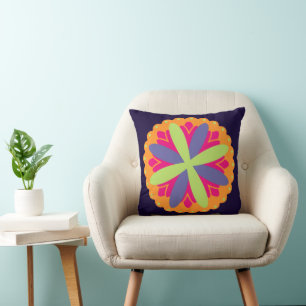 Vibrant Orange Floral Shapes Throw Pillow