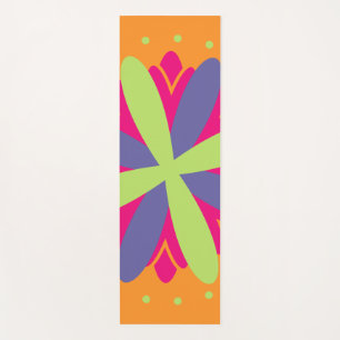 Vibrant Orange Floral Shapes Yoga Mat