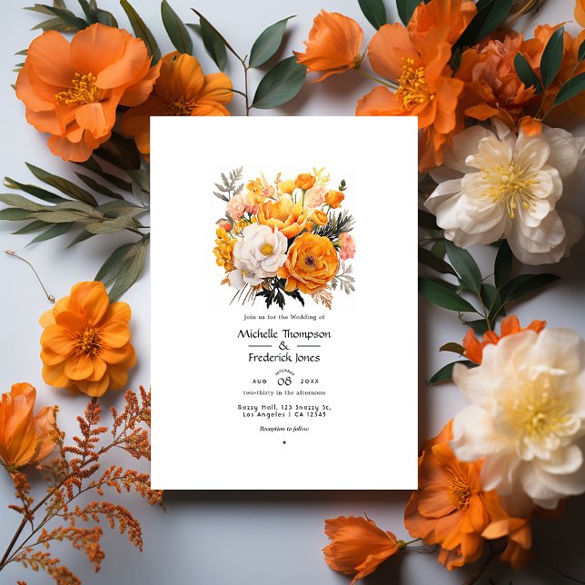 Vibrant Orange Floral Wedding Invitation (Creator Uploaded)