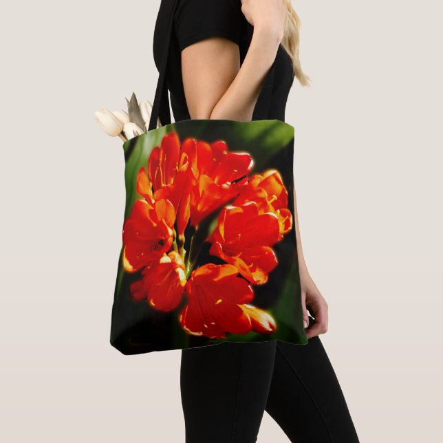 Vibrant Orange Flower Floral Tote Bag (Close Up)