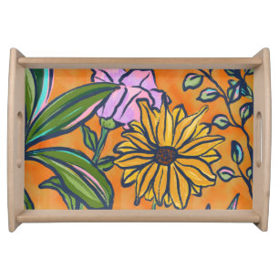 Vibrant Orange Flower Garden Serving Tray