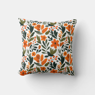Vibrant Orange Flowers Spring Floral Pattern Chic Throw Pillow