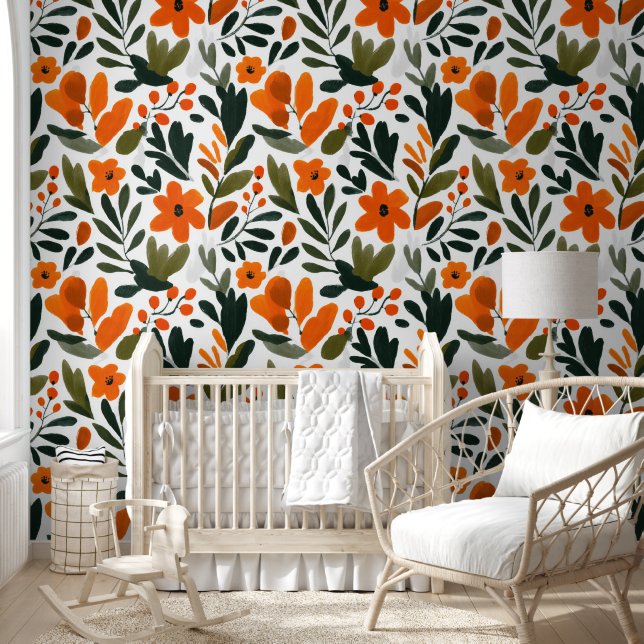 Vibrant Orange Flowers Spring Floral Pattern  Wallpaper (Kids)