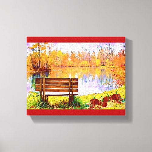 Vibrant Orange Garden Bench Fall Color Autumn Leaf Canvas Print