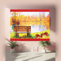 Vibrant Orange Garden Bench Fall Color Autumn Leaf