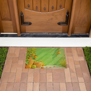 Vibrant Orange Green Still Life Design Fiber Doormat