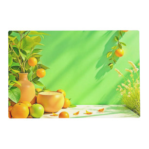 Vibrant Orange Green Still Life Design Placemat