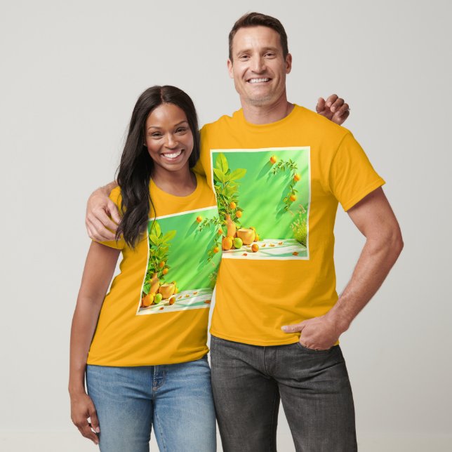 Vibrant Orange Green Still Life Design T-Shirt (Unisex)