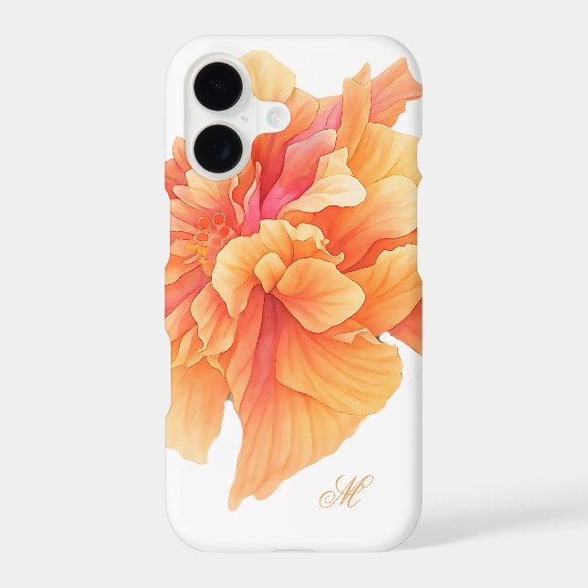 Vibrant Orange Hibiscus Floral Case Monogram (Back)