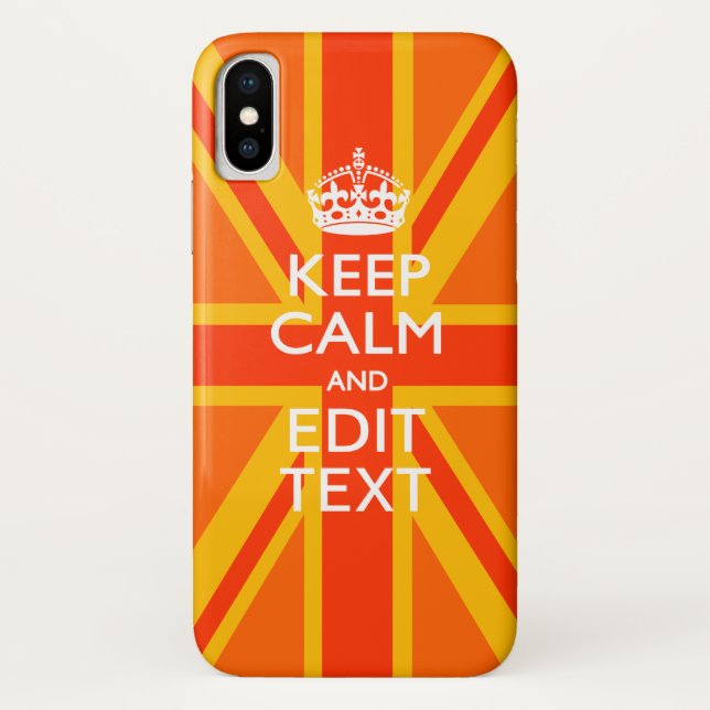 Vibrant Orange Keep Calm Your Text Union Jack Case-Mate iPhone Case (Back)
