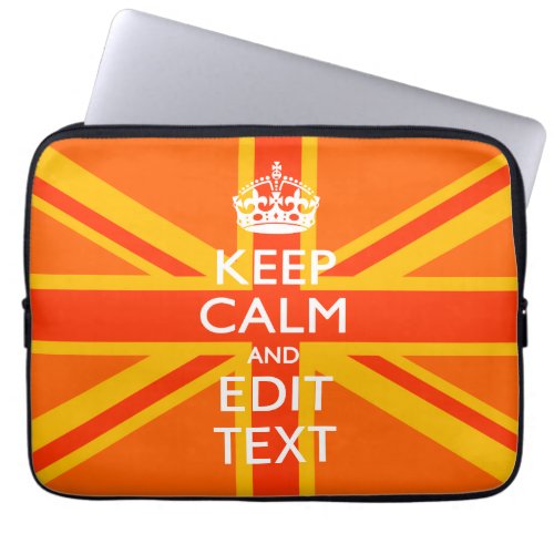 Vibrant Orange Keep Calm Your Text Union Jack Laptop Sleeve