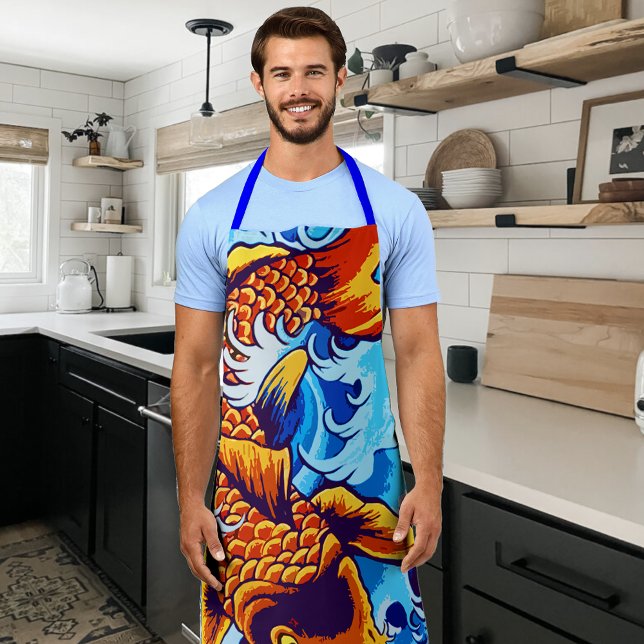 Vibrant Orange Koi Fish Blue Modern Apron (Creator Uploaded)