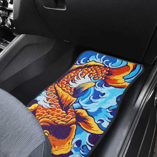 Vibrant Orange Koi Fish Blue Modern Car Mat