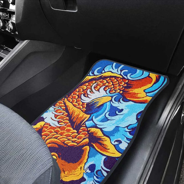 Vibrant Orange Koi Fish Blue Modern Car Mat (Creator Uploaded)