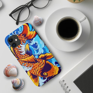 Vibrant Orange Koi Fish Blue Modern iPhone 11 Case
