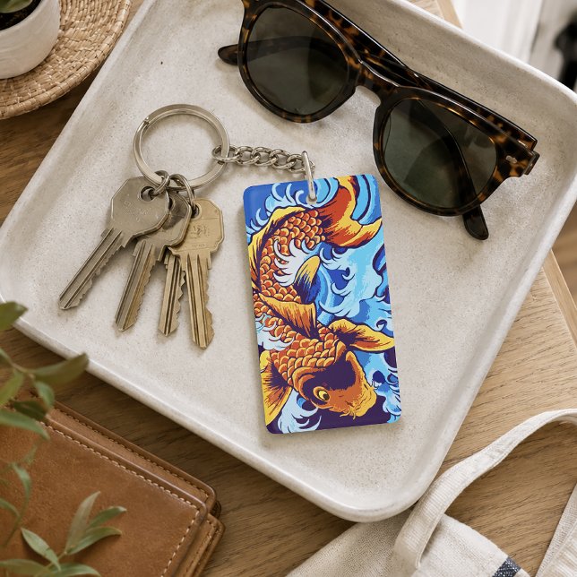 Vibrant Orange Koi Fish Blue Modern Keychain (Creator Uploaded)