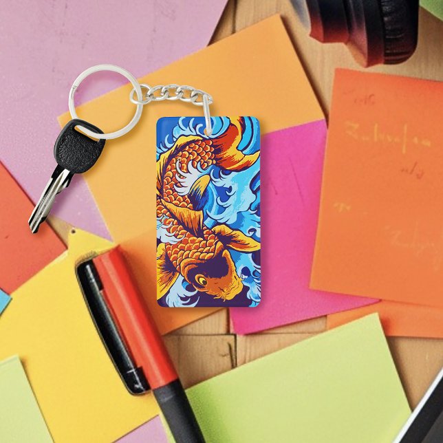 Vibrant Orange Koi Fish Blue Modern Keychain (Creator Uploaded)