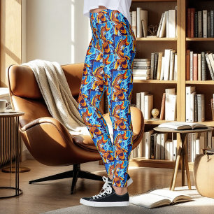 Vibrant Orange Koi Fish Blue Modern Leggings