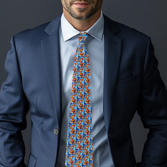 Vibrant Orange Koi Fish Blue Modern Neck Tie (Creator Uploaded)